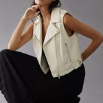 Anthropologie  Faux Leather Cropped Moto Vest Small layered gothic classic boho Photo 0