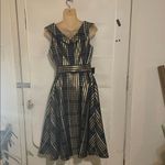 1901  Black and Gold Plaid Midi Dress Photo 1