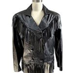 None VTG 70s Genuine Black Leather Jacket w/ Fringe Womens Sz M Made in Argentina Photo 0