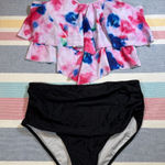 NWT, Adisputent, Tie Dye Ruffle Top & High Waisted Bikini Bottom Set, Sz XL Black Photo 0