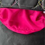 Betsey Johnson  Quilted Bag Rhinestone Lips Rainbow Stitching on Black Photo 14