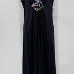 Vanity Fair Vintage 80s Long Black Nightgown Pink Embroidery Flowers Made in USA Photo 0