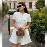 ZARA Blogger Favorite Short Structured Tweed Mini Dress in Ecru Photo 2