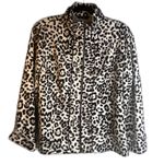 Lisa International Animal Print Zip Up Mock Neck Bold Statement Jacket Size XL White Photo 0