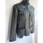 Jaclyn Smith  black &white Tweed quilted Leather button up moto jacket size small Photo 11