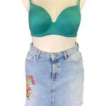 ZARA Basic Womens Denim Blue Skirt Jean Floral Embroidered Asymmetrical Large Photo 3