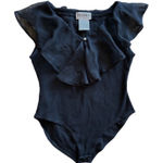 Instant Action Bodysuit Vintage Size Medium Sleeveless Black Ruffle Pearl 90s Photo 0