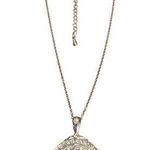 Silver Tone Necklace Round Medallion Pendant Filagree Open Work Rhinestone Adj Photo 0