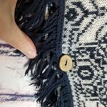 Umgee  NAVY PRINT HOODED FRINGE KNIT PONCHO M/L Photo 4