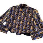 ZARA Macedonia Print Asymmetrical Hem Cropped Top Womens Large Purple & Yellow Photo 0