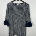 J Jill Dress Womens Small Navy White Striped Bell Sleeve‎ Embroidered Preppy Blue Photo 0