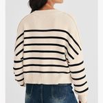 Merokeety  Striped Cropped Sweater Cream Black Ribbed Knit Crew Neck NWOT Photo 1