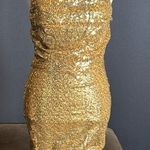 Women’s Gold Sequined Short Homecoming Dress Ruffle Hem Corset Back Size 2 NEW Photo 0