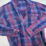 Eddie Bauer Womens Flannel Shirt Dress Belted Plaid Long Sleeve Blue Red Size 10 Photo 2