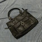 Nine & Co. muted black handbag contrast stitching double strap handles Photo 0