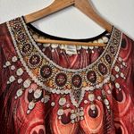 Rima Boho Artsy Multi Color Embellished Kaftan Dress Beach Cover Size OS Red Photo 3