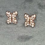 Vintage CZ Butterfly Rose Gold Tone Stud Earrings Pink Photo 3