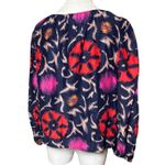 Velvet by Graham & Spencer Silk Cotton Ikat Blouse Navy Coral Boho Stylecore Blue Size XS Photo 2