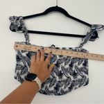 Lulus  Navy Blue & White Tropical Print Smocked Off Shoulder Crop Top Size Medium Photo 7