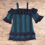 Red Carter • Billie mini dress green cold shoulder black ruffle lace stripe Photo 2