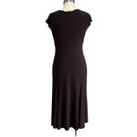 Dress Barn Y2K Chocolate Brown Slinky Midi Dress 10 Stretch V Neck Elegant Photo 2