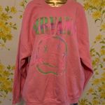 Nirvana NWOT Women's Preppy Smiley Face Crewneck Sweatshirt pink XL Photo 3