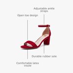 NEW Open Toe Low Chunky Short Heels Ankle Strap Block Wedding Pump 7.5 Red Photo 2