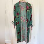 Free People  Green & Pink Floral Slim Maxi Midi Length Kimono Duster Size Small S Photo 2