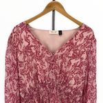 RD Style Pink Print Sheer Long Sleeve Smocked Waist Mini Dress size Large Photo 1