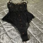 Free People NEW HAH by  Womens XS Black Skate HAHround Romper lace button accent Photo 9