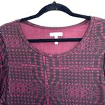 Leith NWT Burgundy & Black Geometric Print Lattice Sleeve Top Photo 1