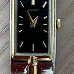 Seiko Ladies Luxury Watch Two-Tone Bracelet Black Rectangular Dial Gold Markers Photo 1