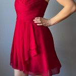 David's Bridal Red Short Strapless Chiffon Cocktail Bridesmaid Dress Size 6 Photo 2
