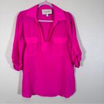 Rory Beca  Hot Pink Silk 3/4 Sleeve Blouse Womens L Barbie Core Boho Roll Tab Photo 8