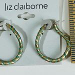 Liz Claiborne  Green And Gold Tone Hoop Earrings With Unique Design Photo 2
