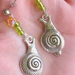 Handmade Kawaii funky snail & Czech glass flowers dangle earrings 🐌🌼🍃🌀 Photo 2