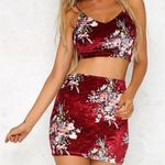 Red Velvet Floral Dress Two Piece Photo 0