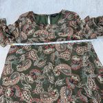 Very J  Ruffle Tunic Top Dress Sz L Green Paisley Boho Cottage 70s Festival Retro Photo 4