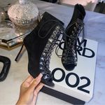 Balmain Black Lace Up Peep-Toe Suede Stiletto Booties Photo 0