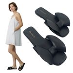 Cecelia Wendy Vamp Bow Open Toe Leather Slide Flat Sandal Black Size 6 Photo 1