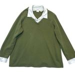 Blair Faux Layered Sweatshirt XL olive green white button down collar women’s Photo 0