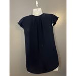 J Crew Blouse Womens 0 Navy Blue Split Neck Short Sleeve Tunic Top Casual Photo 3