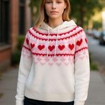 NWT Cupcakes & Cashmere Heart Print Hooded Sweater Matching Socks White Size M Photo 0