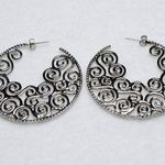 Boho Open Work Filigree Silver Tone Large Swirl Post/Stud Y2K Grunge Earrings Photo 0