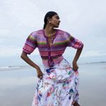 Banjanan Celeste Multi Weave Crochet Short Sleeve Cardigan Sweater Purple Size M Photo 3