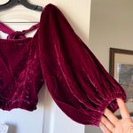 Free People Marie Velvet Open Back Crop Top Balloon Sleeves Red Small NWT Photo 3