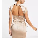 ASOS DESIGN Mini Dress Women's 4 Gold Satin High Neck Seamed Lace-Up NWT Photo 1