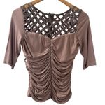 Calla Ruched Lattice Blouse Mauve Cutout Top Clubwear Y2K Stretch sz L Pink Size L Photo 0