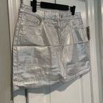 Old Navy NWT  Size 12 Silver Shine Metallic Zip Stretch Denim A Line Mini Skirt Photo 3