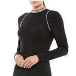 Mac Duggal Ieena NEW Jeweled Elegant Jersey Sheeth Long Sleeve Gown Black 16 Photo 2